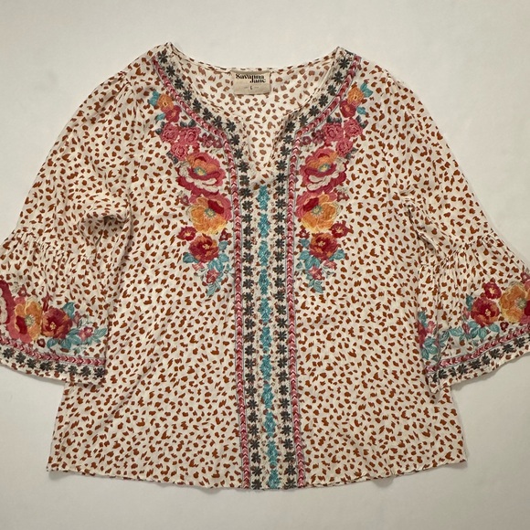 Savanna Jane Floral Embroidered Leopard Print Tunic Top - Picture 2 of 10